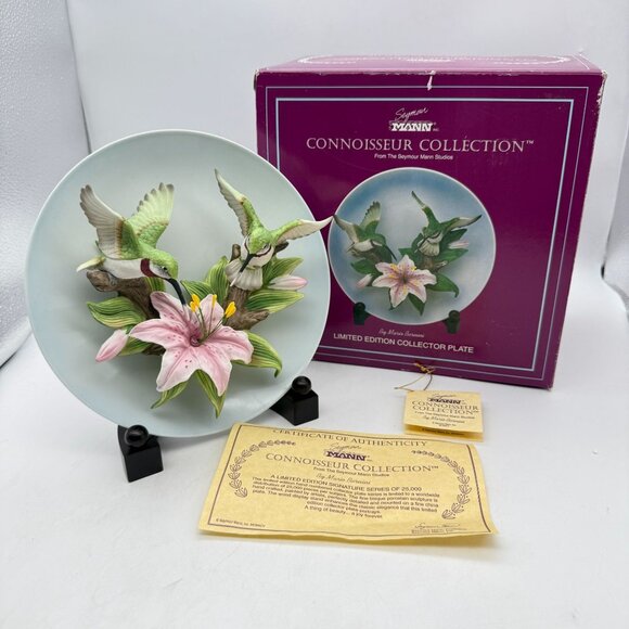 Seymour Mann Other - Vtg Seymour Mann Connoisseur 3D Hummingbirds Lily Collectors Plate Box Stand COA
